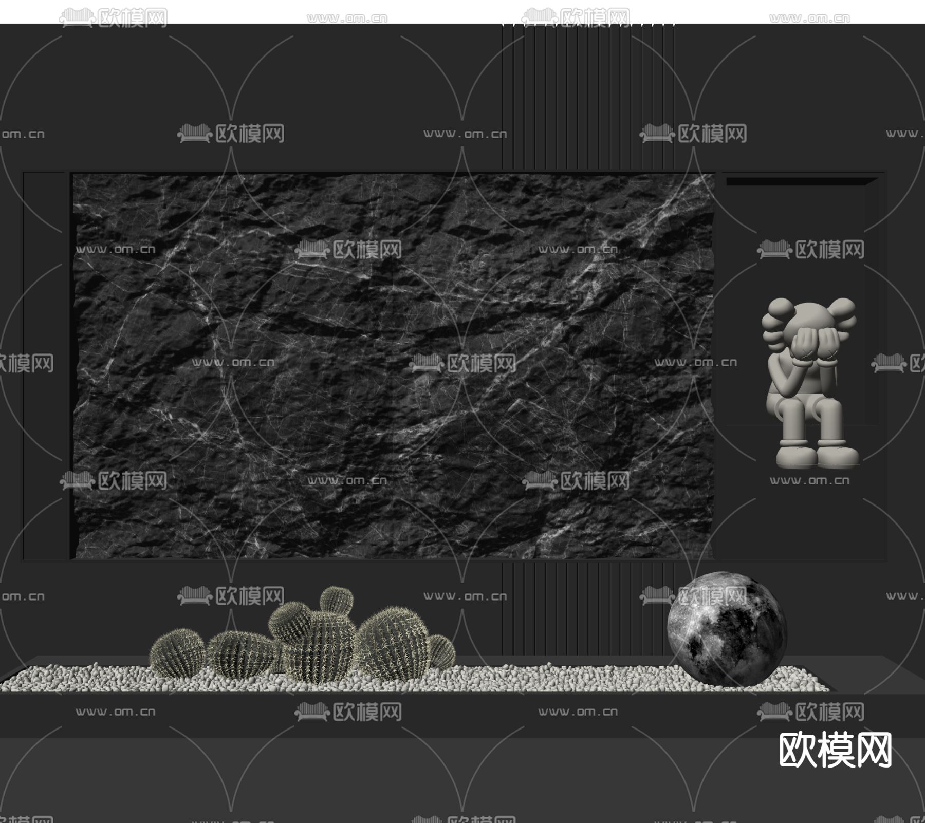 暗黑风岩石墙 背景墙su模型下载（渲染图2）