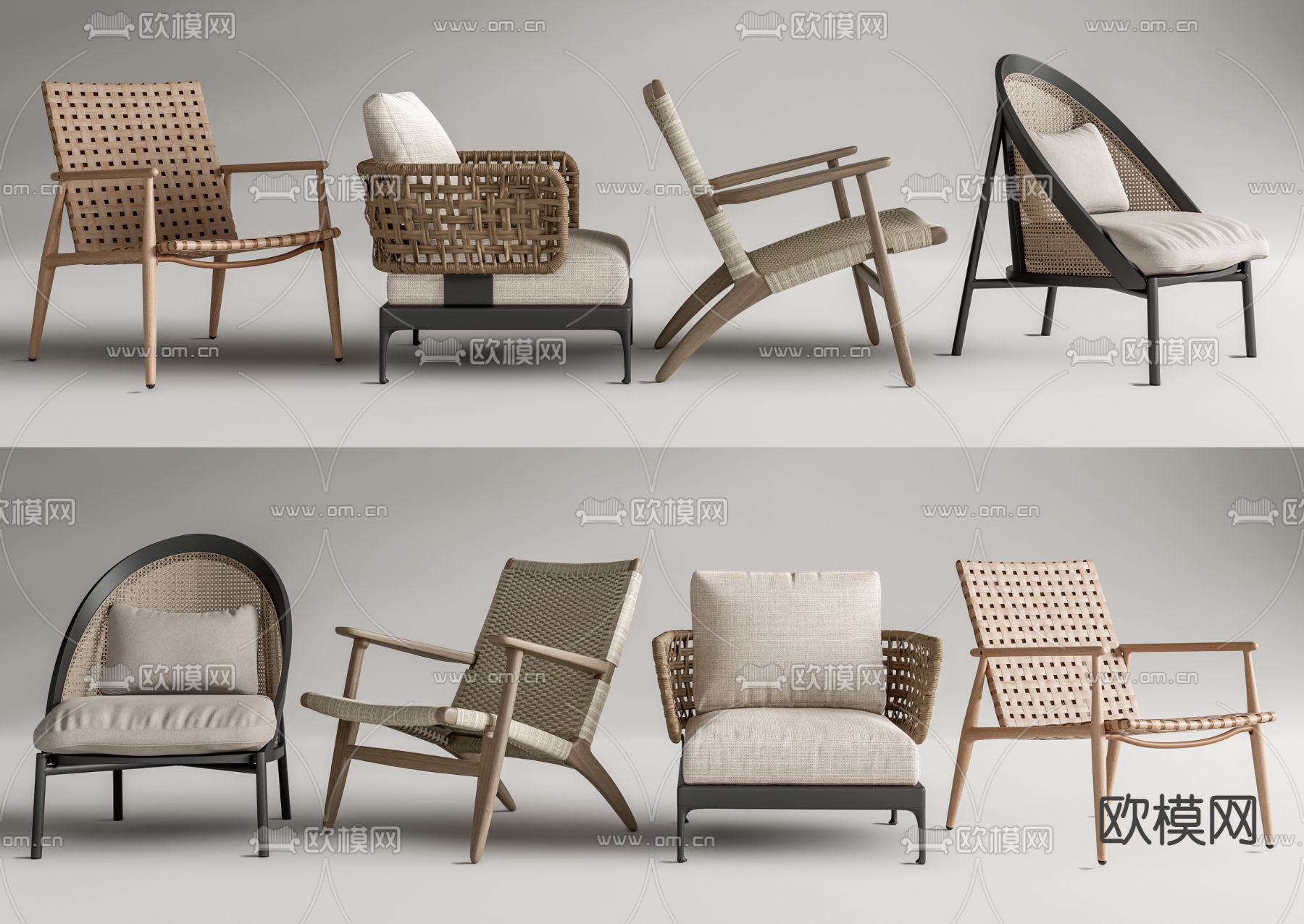 侘寂风藤编休闲椅su模型下载（渲染图1）