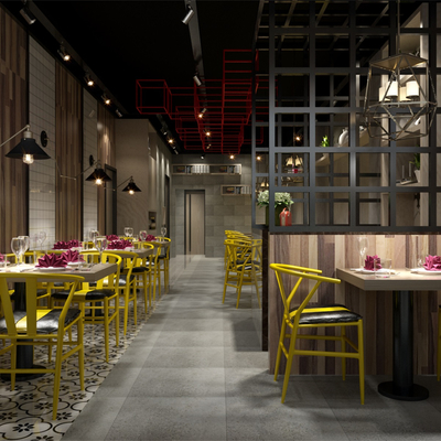  工业风烧烤店su模型 