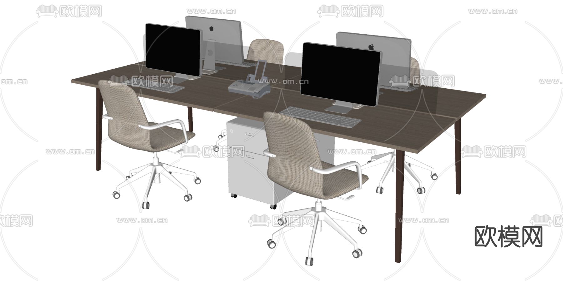 现代卡位办公桌椅su模型下载（渲染图2）