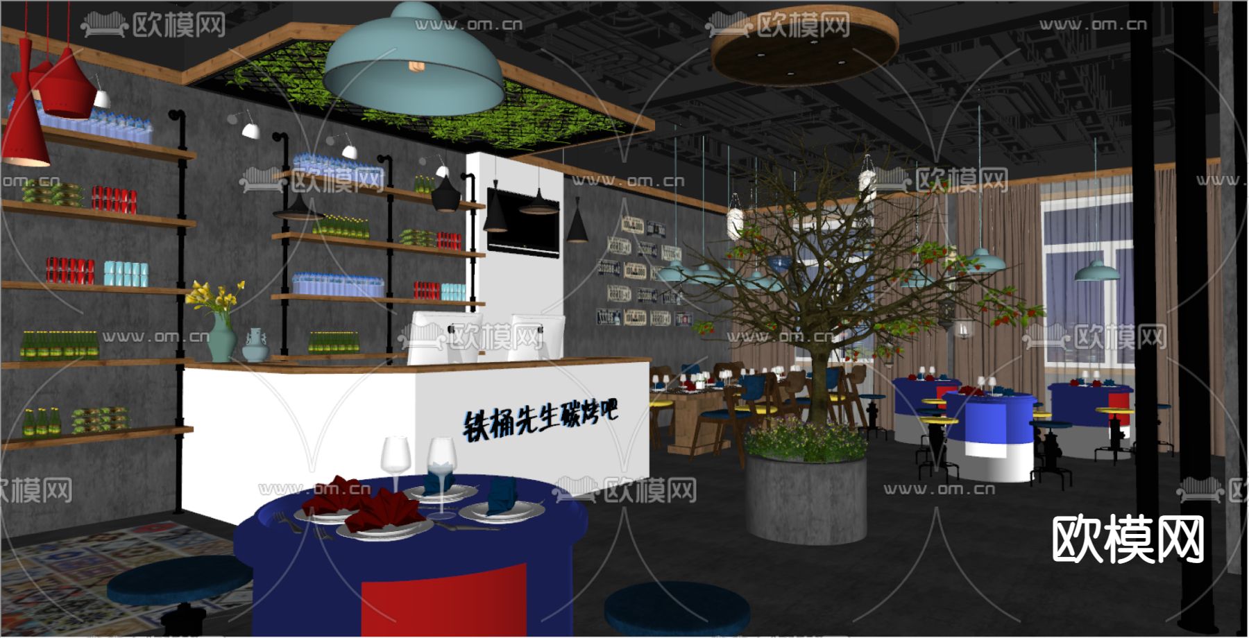 工业风烧烤店su模型下载（渲染图2）