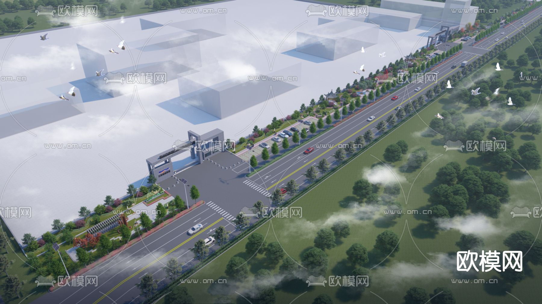 现代厂区建筑外观su模型