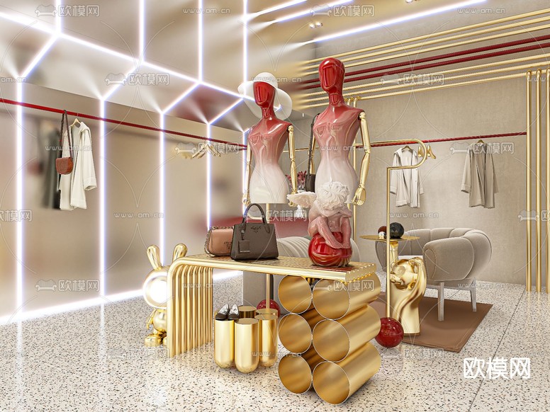 潮牌服装店 女装店3d模型下载(渲染图2)