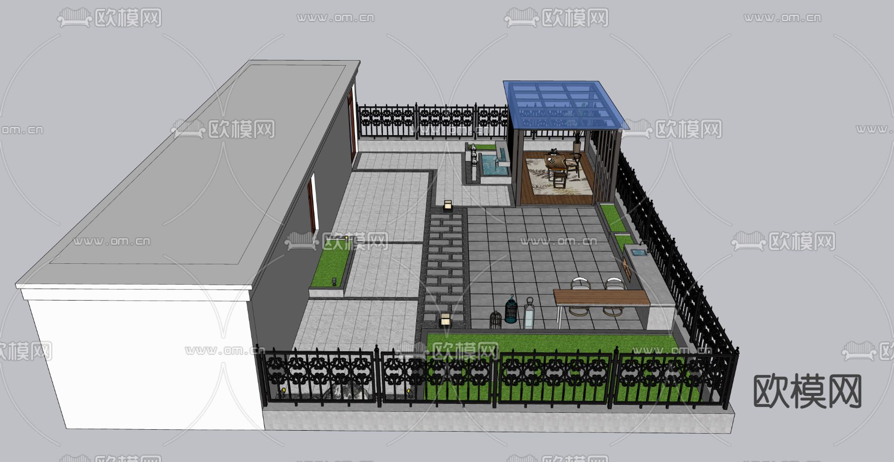 现代屋顶花园 空中花园su模型