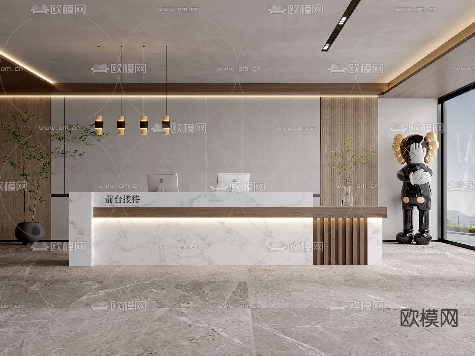 办公室前台 接待台3d模型下载