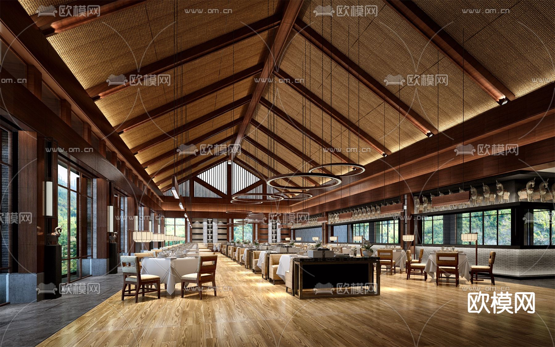 中式度假村餐厅su模型下载（渲染图1）