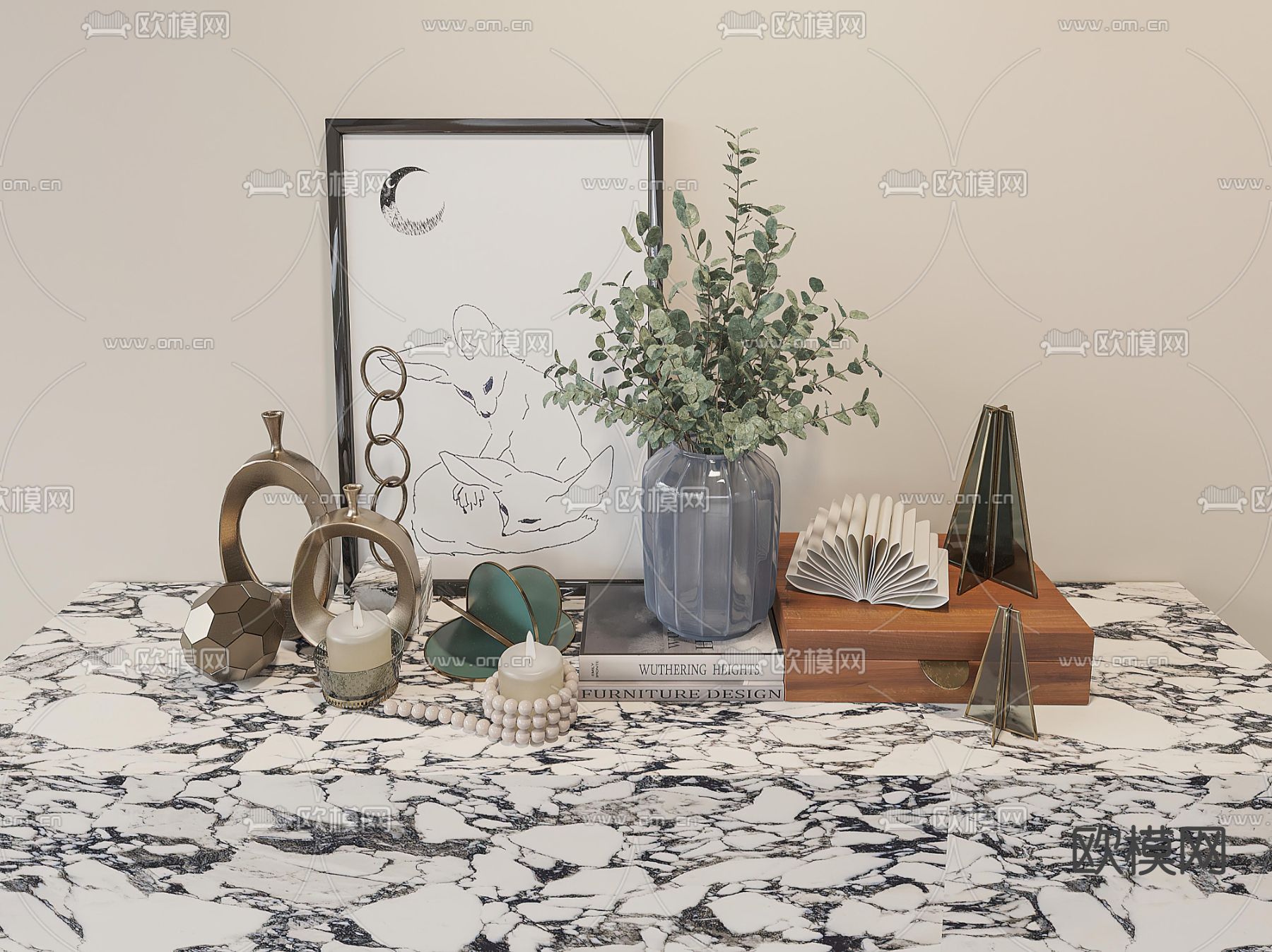 轻奢饰品摆件组合su模型下载（渲染图1）