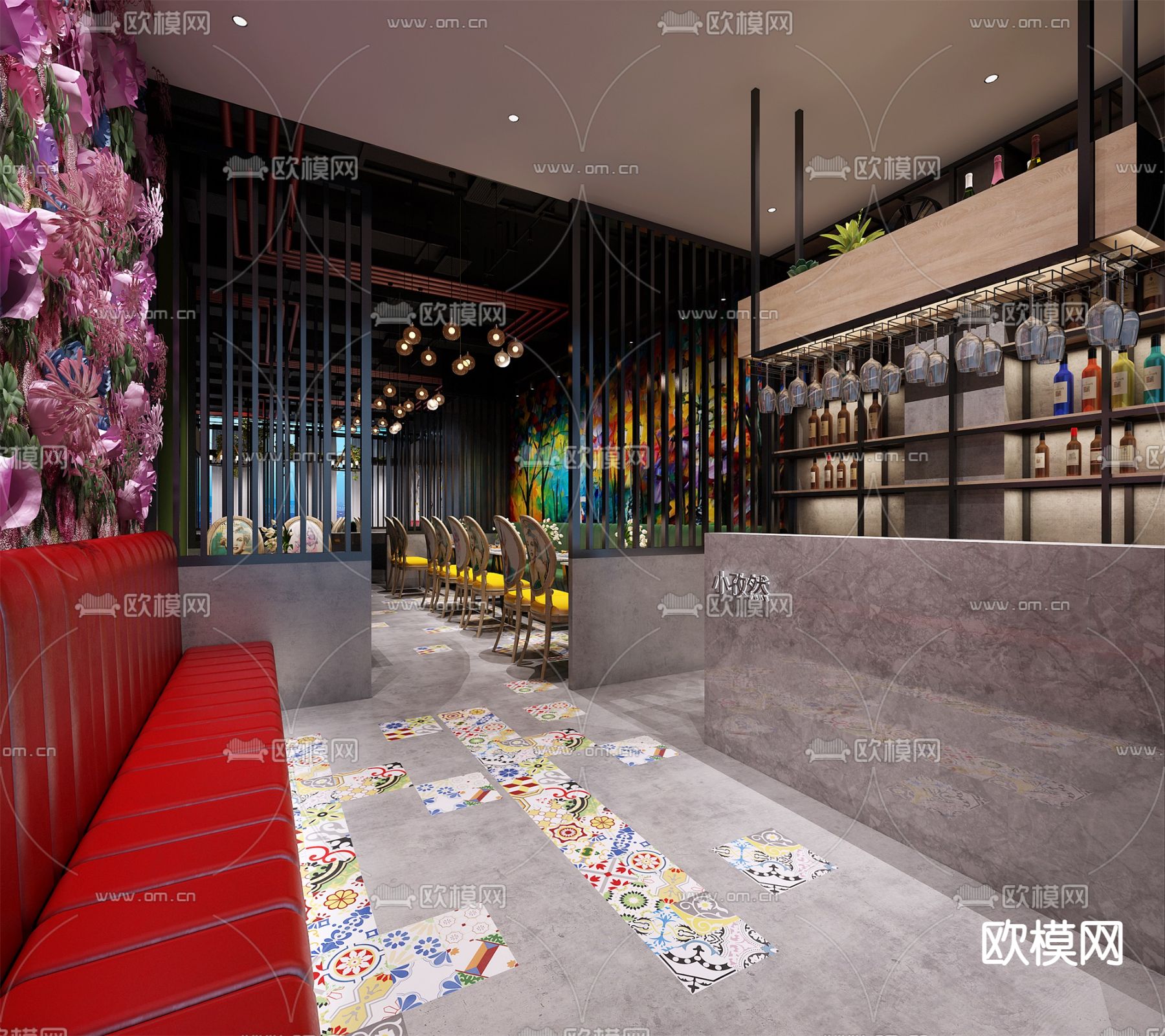 美式网红鲜花餐厅su模型下载_ID12244573_sketchup模型下载-欧模网