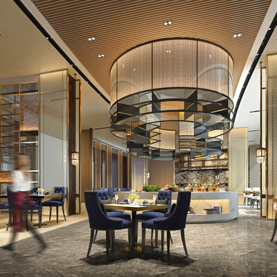  现代酒店自助餐厅su模型 