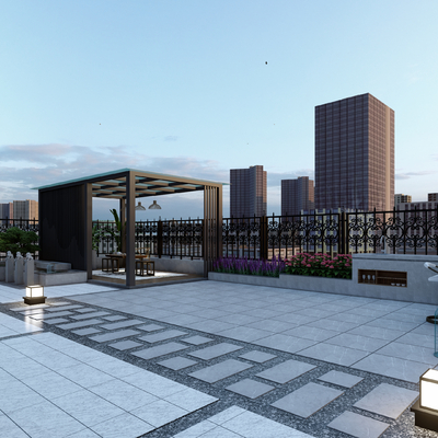 现代屋顶花园 空中花园su模型