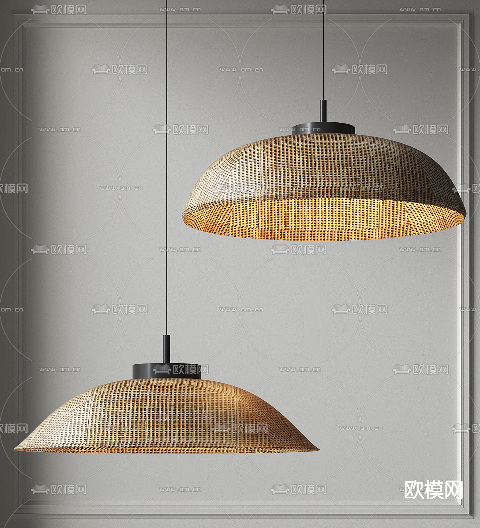 现代藤编吊灯su模型下载（渲染图1）