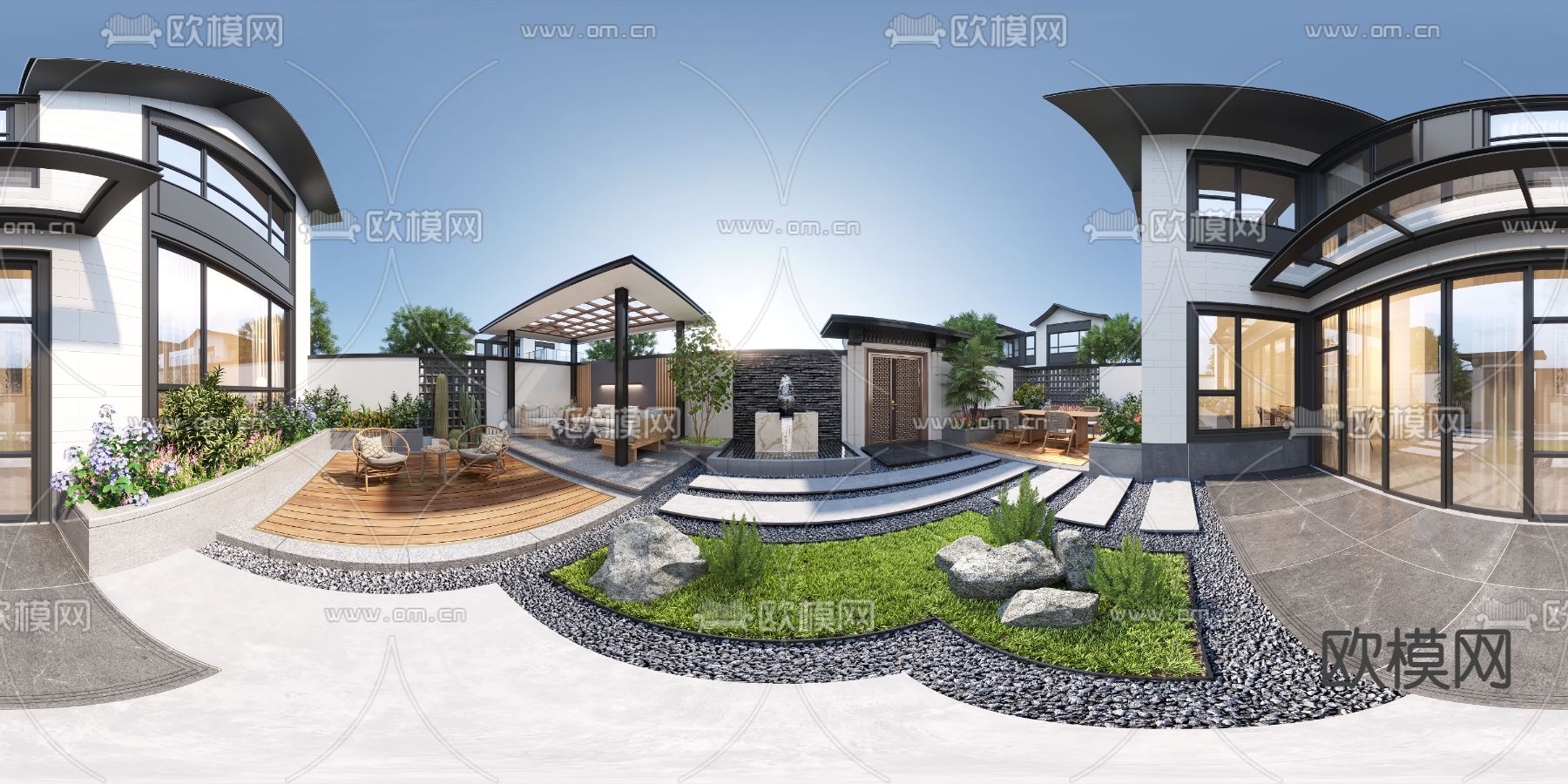 现代庭院景观cr全景3d模型