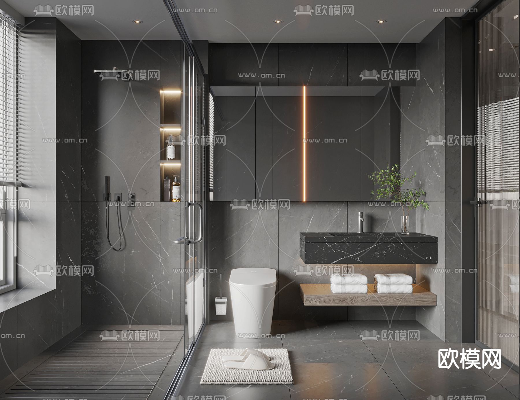 暗黑风卫生间 浴室 洗手间3d模型下载