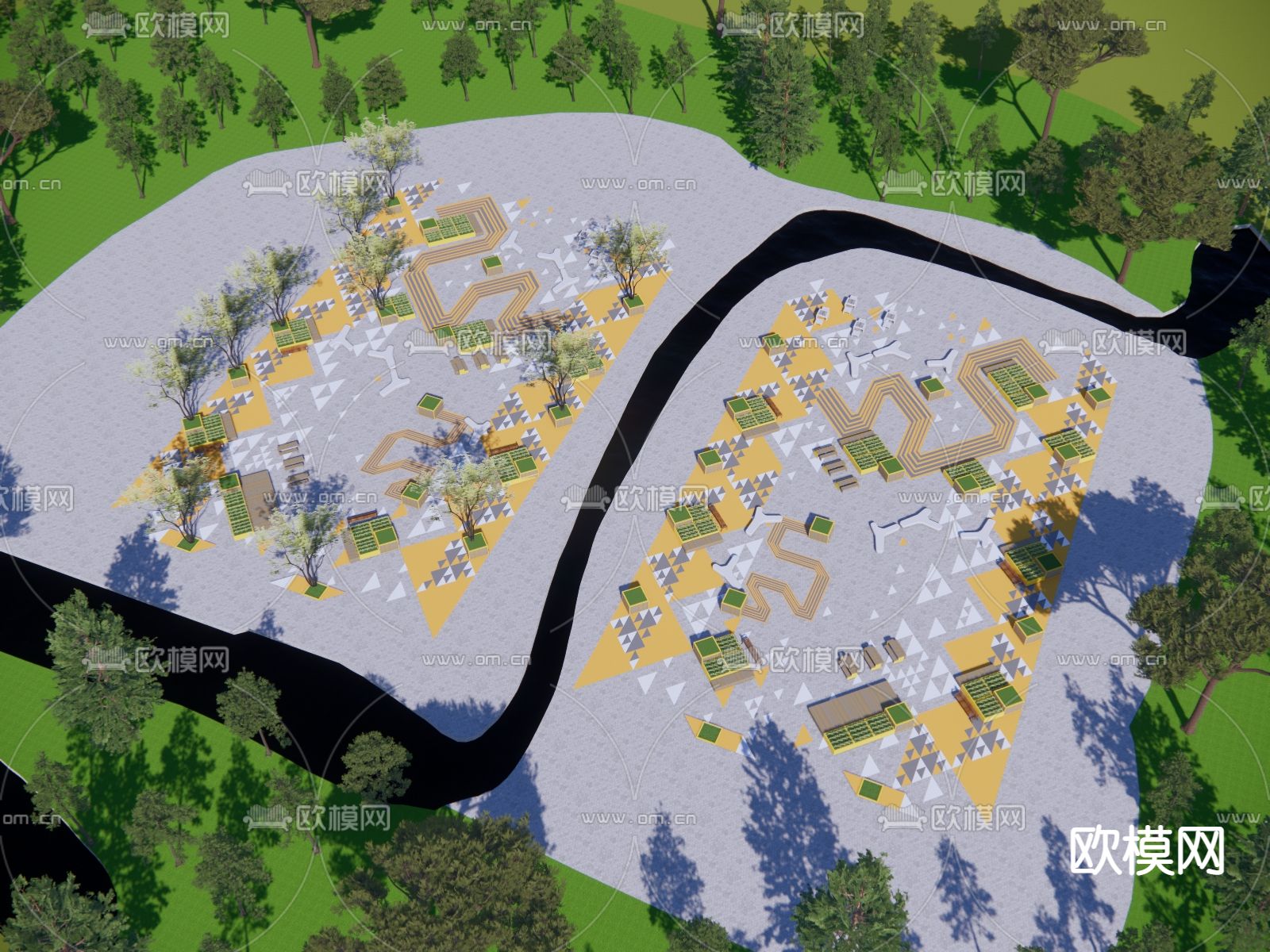 现代户外景观公园su模型下载（渲染图3）