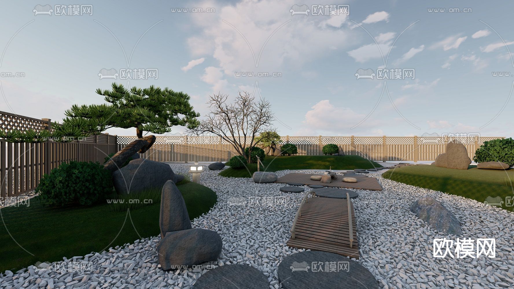 日式枯山水 庭院景观su模型下载（渲染图2）
