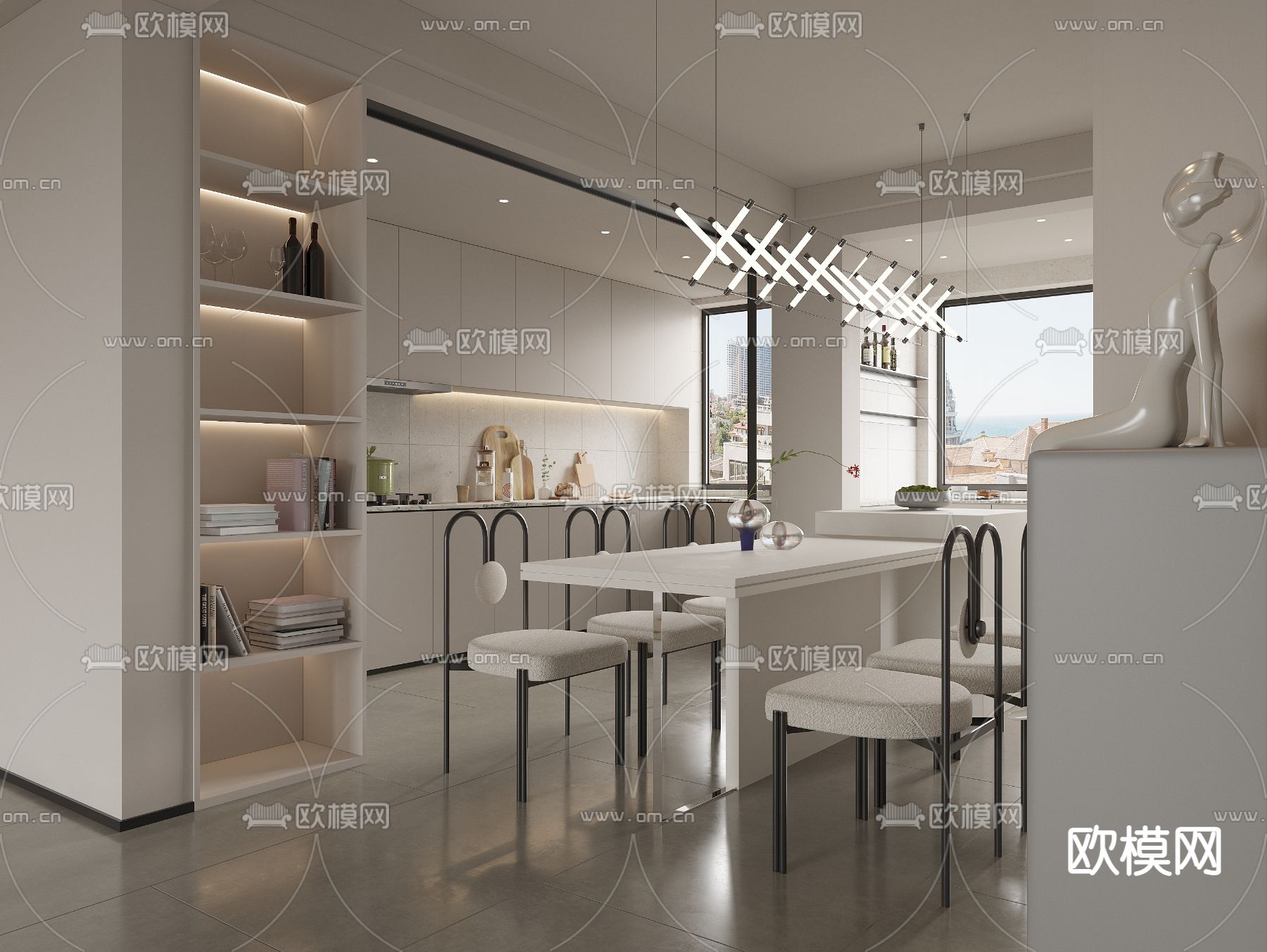 奶油风餐厅3d模型下载_ID12243558_3dmax免费模型-欧模网
