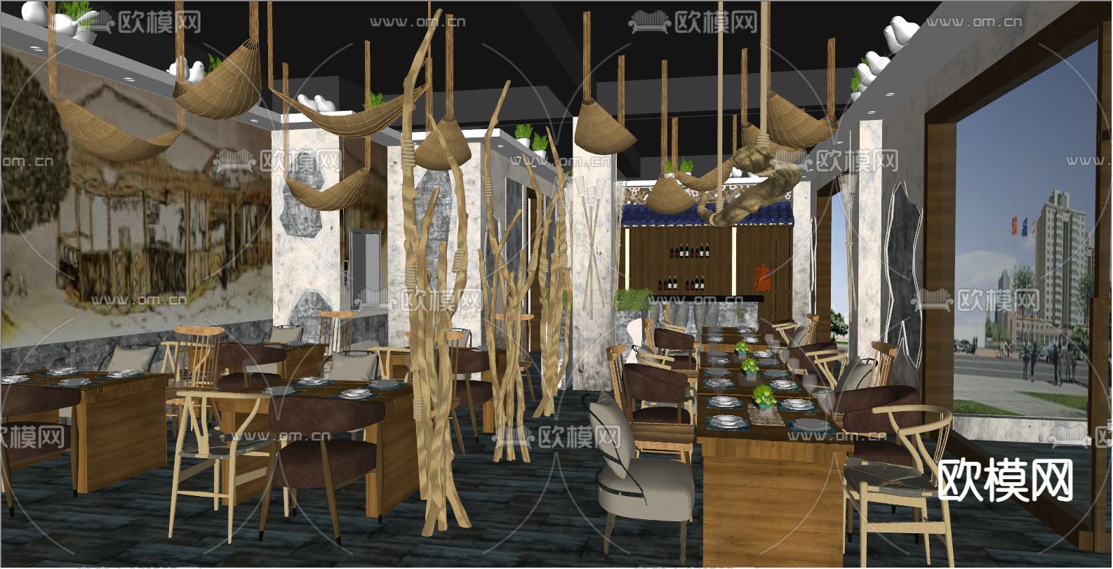 自然风网红餐厅su模型下载（渲染图2）