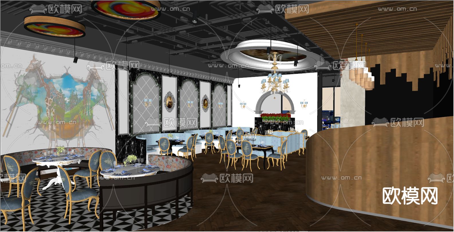 欧式西餐厅su模型下载（渲染图3）