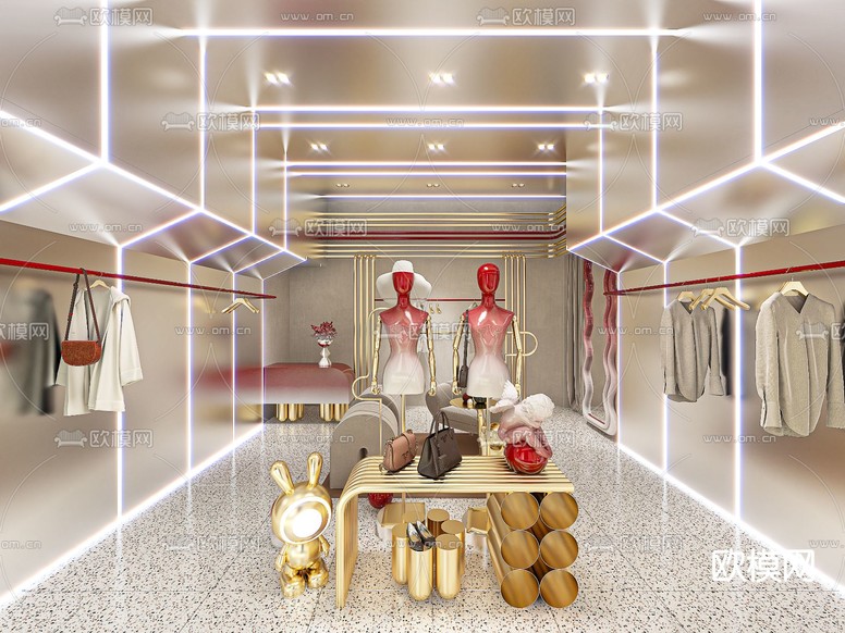 潮牌服装店 女装店3d模型下载(渲染图1)