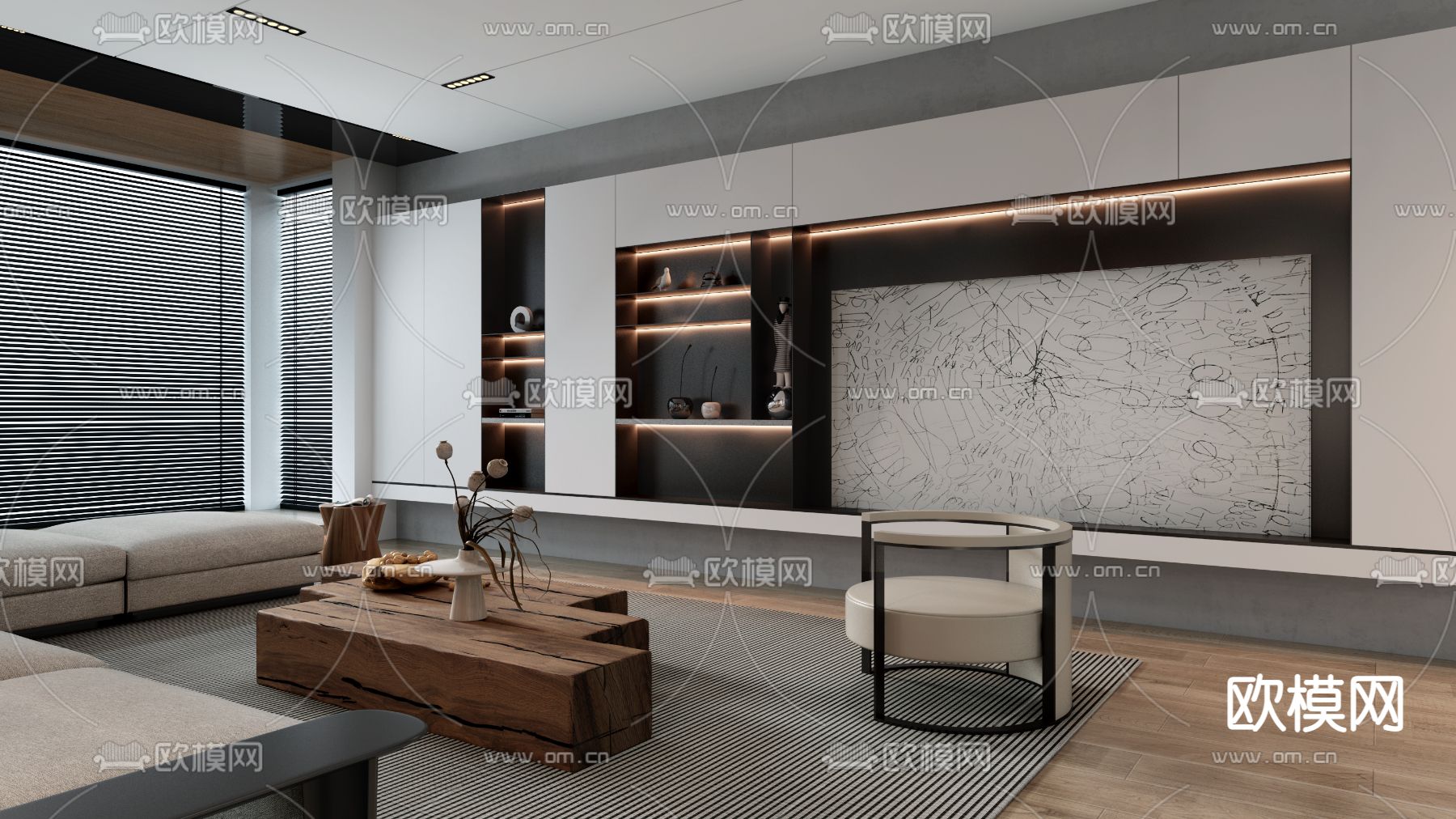 高级灰客餐厅3d模型下载（渲染图3）