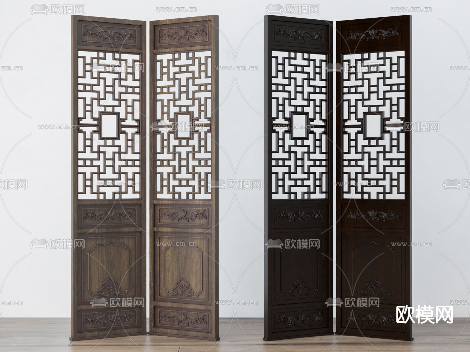 新中式花格屏风 隔断su模型下载