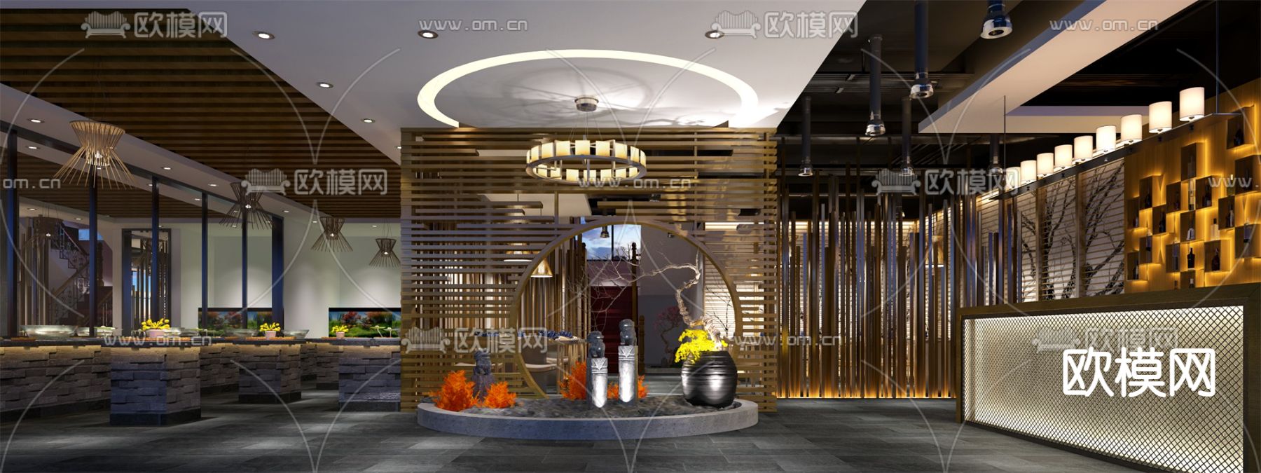 新中式餐厅su模型下载（渲染图1）