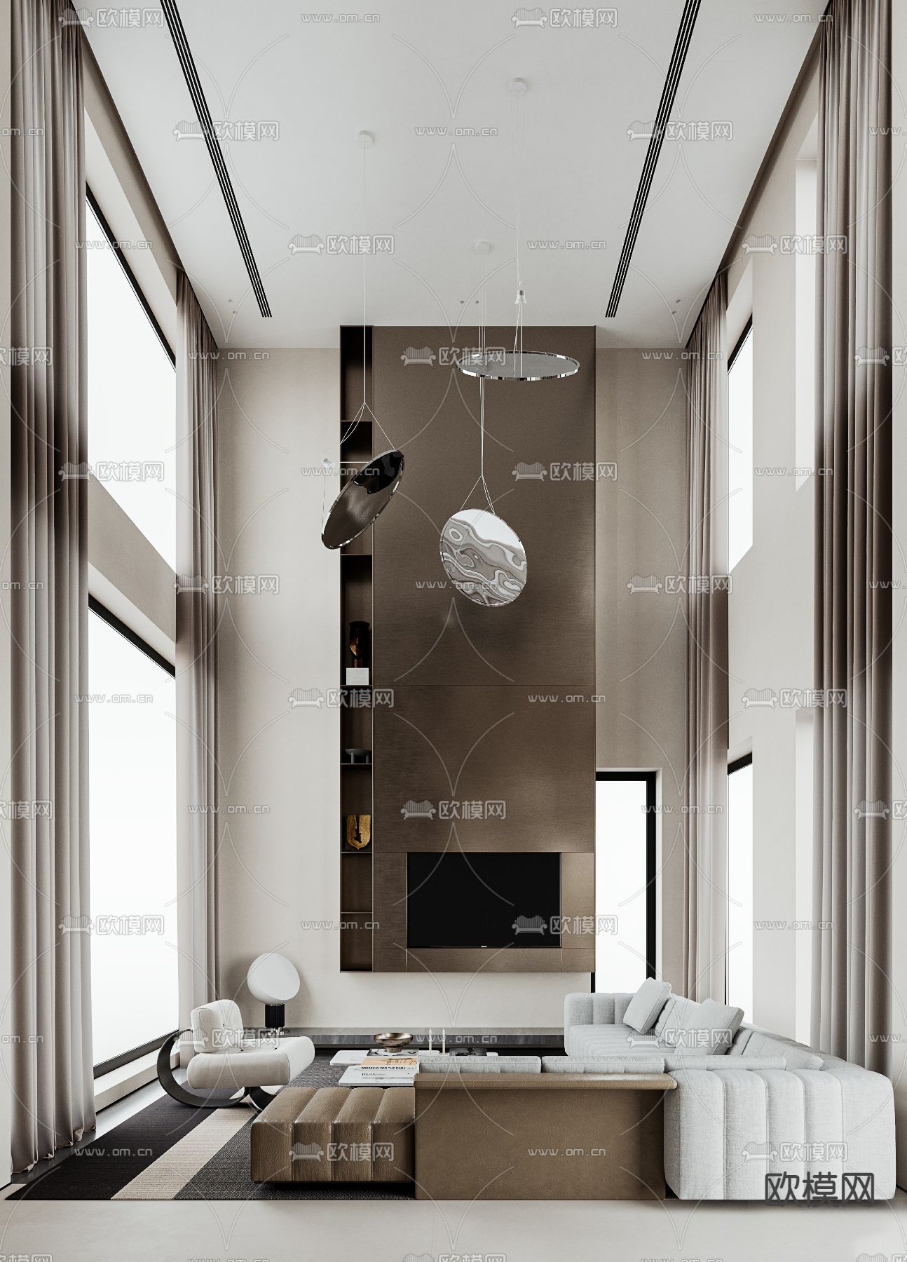 轻奢别墅大堂 别墅客厅3d模型下载（渲染图2）