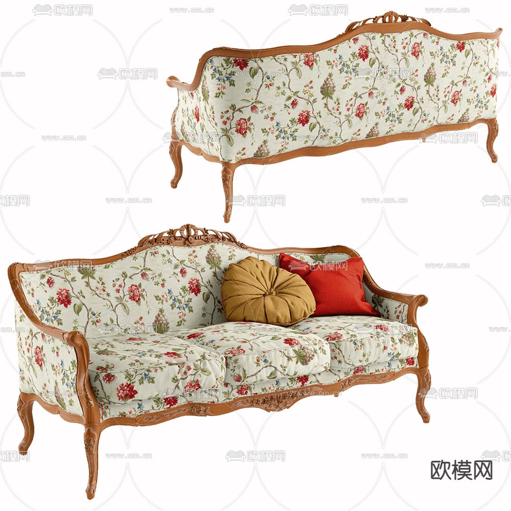 欧式双人沙发3d模型下载