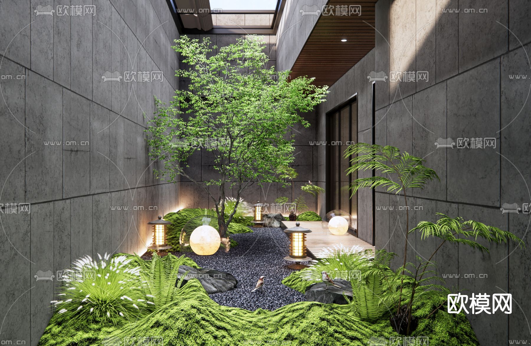 室内天井绿植造景su模型下载_ID12238468_sketchup模型下载-欧模网