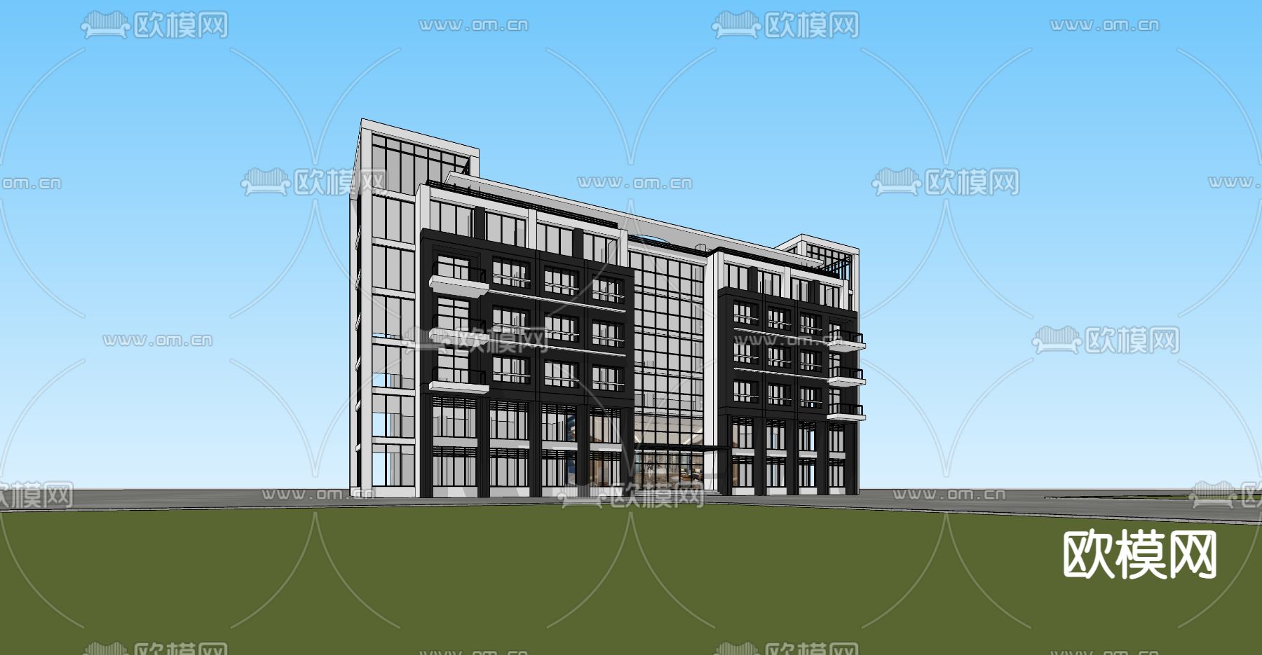 多层办公楼外观su模型下载（渲染图2）