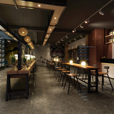  工业风酒吧su模型 