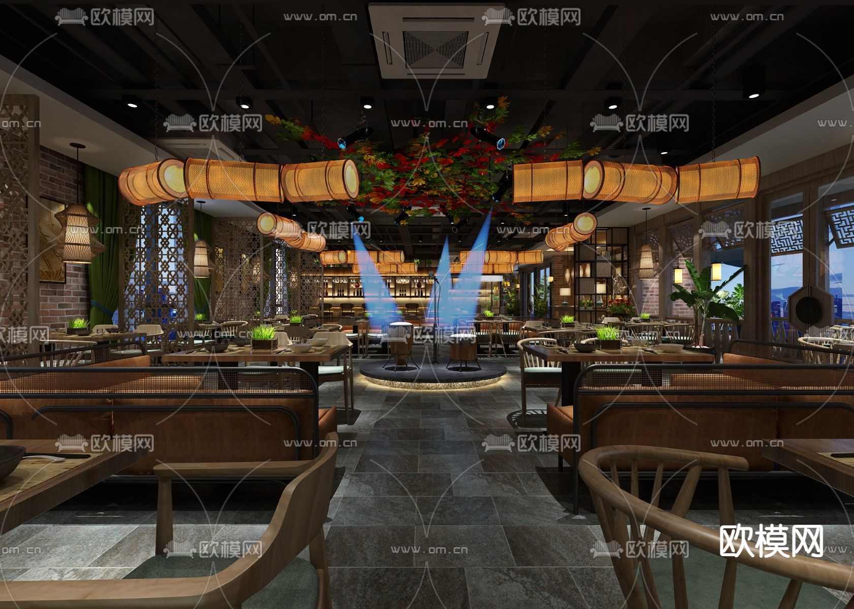 新中式音乐餐厅su模型下载（渲染图1）