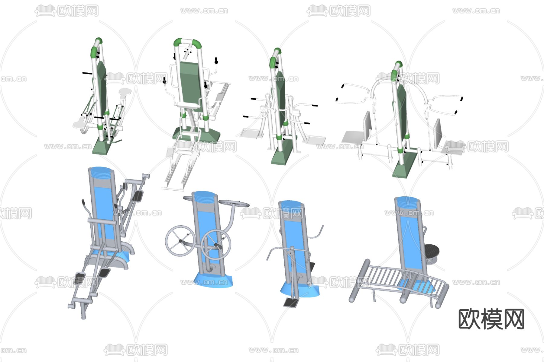 现代健身器材su模型下载（渲染图2）