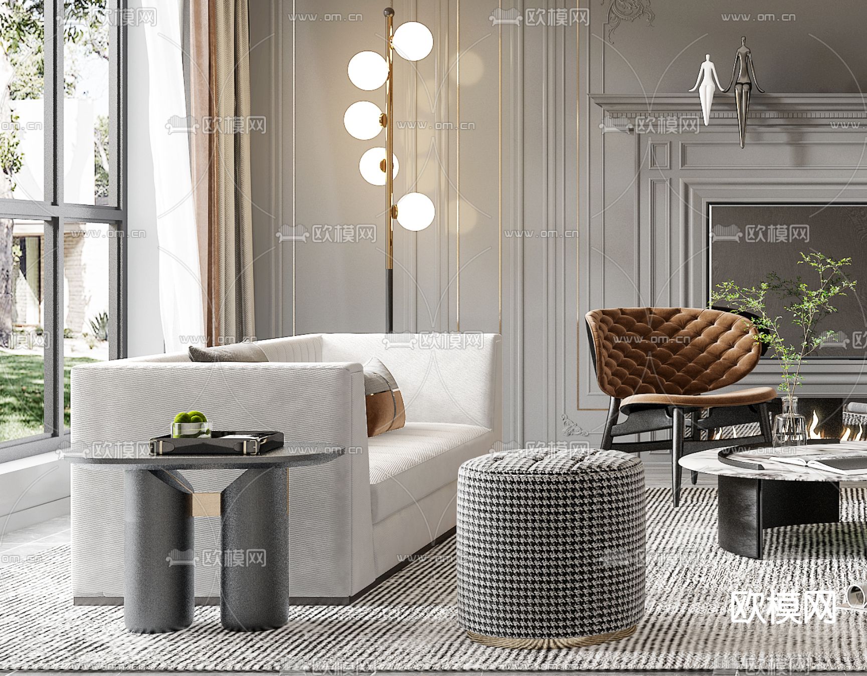 美式客厅3d模型下载（渲染图2）
