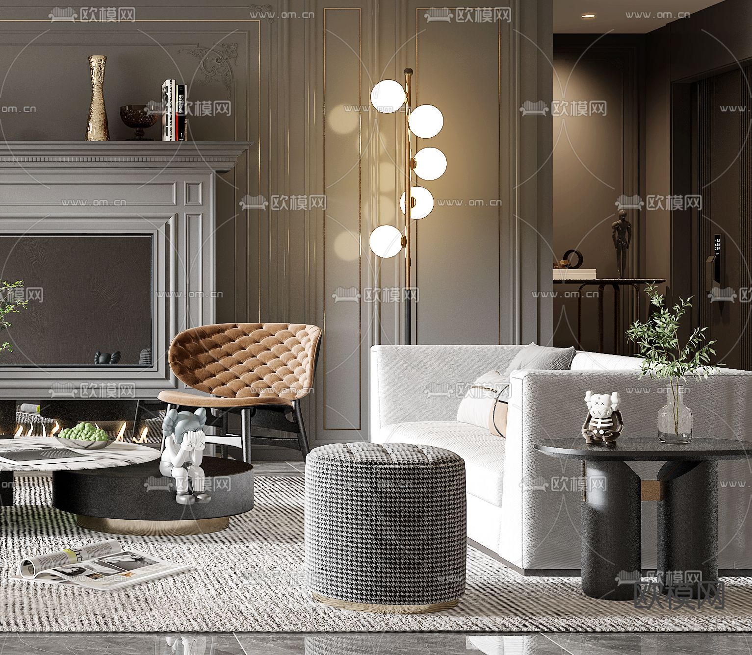 美式客厅3d模型下载（渲染图3）
