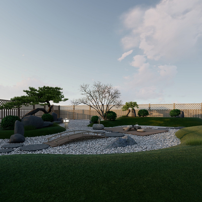  日式枯山水 庭院景观su模型 