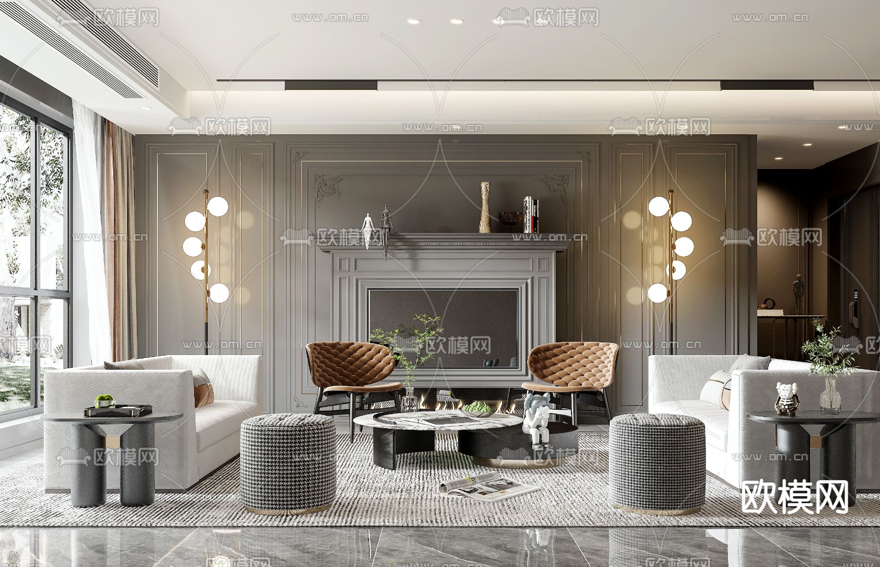 美式客厅3d模型下载（渲染图1）