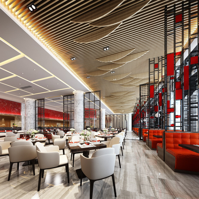  轻奢酒店餐厅su模型 