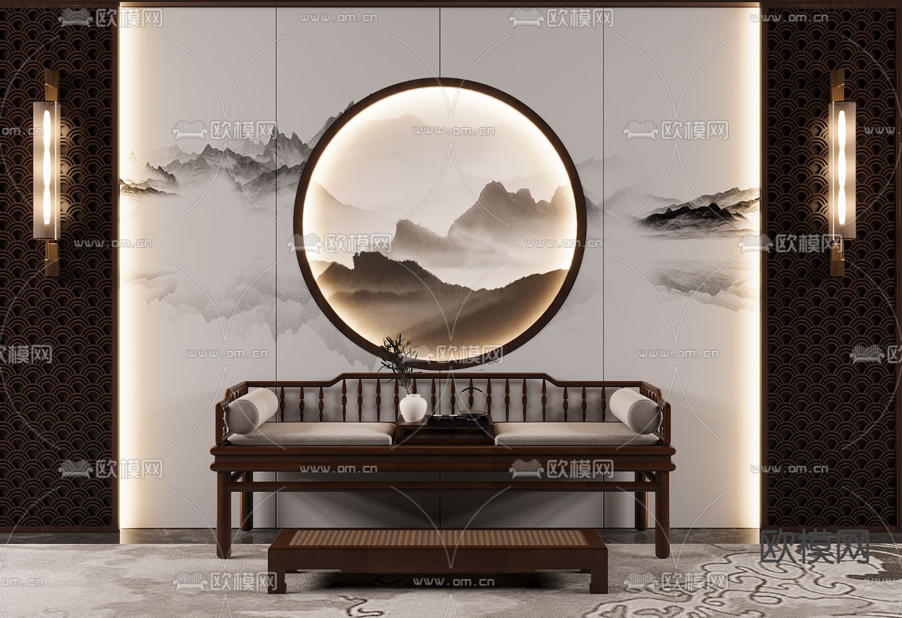 新中式罗汉床 脚踏3d模型