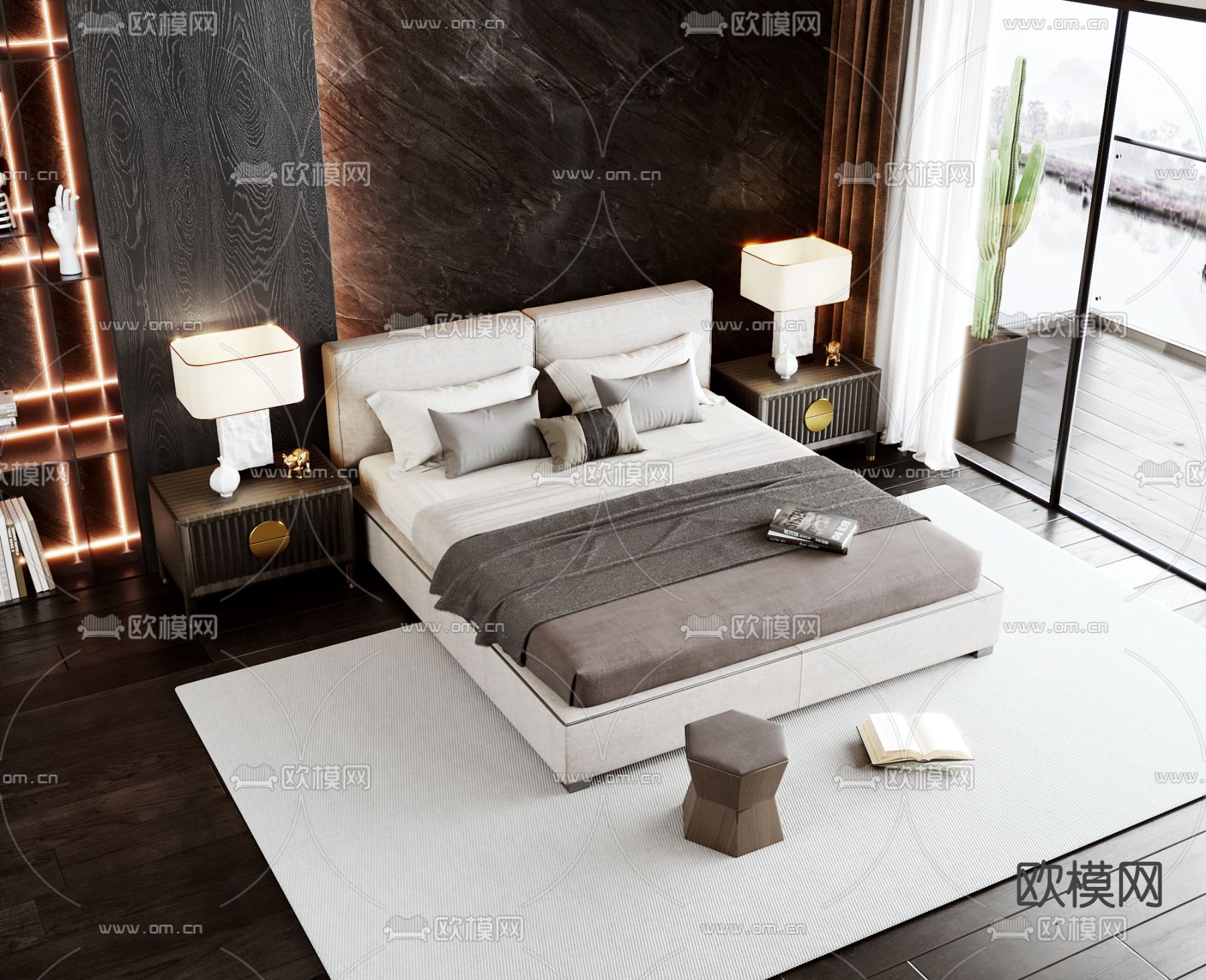 轻奢风双人床3d模型下载