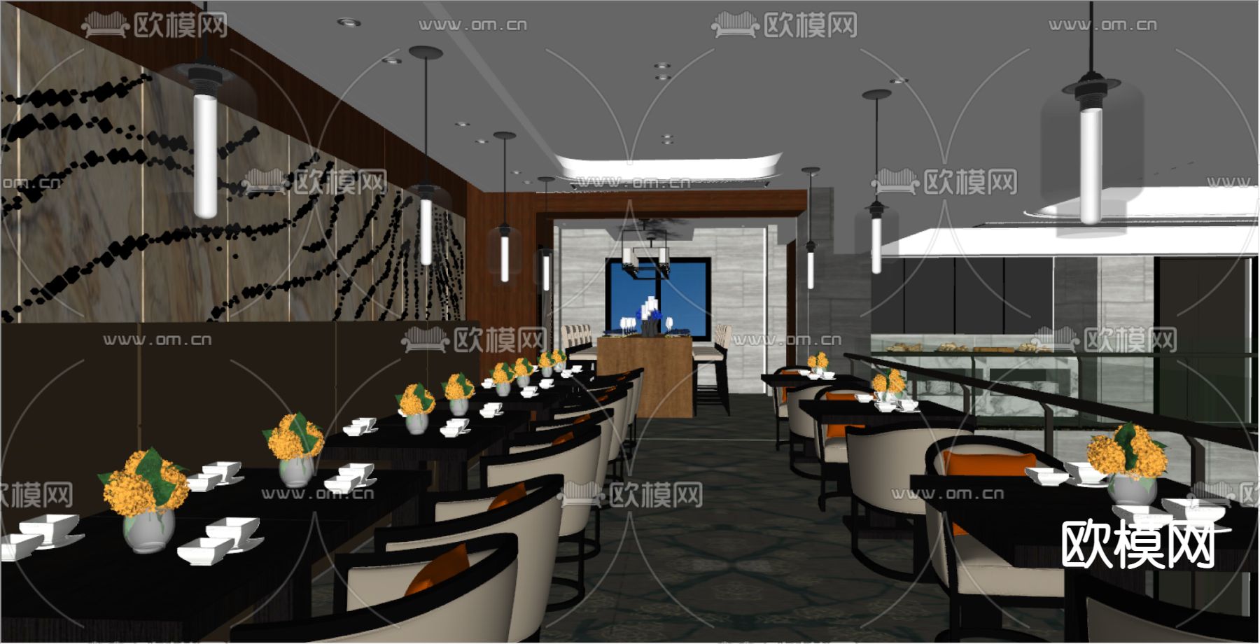 现代中餐厅su模型下载（渲染图2）