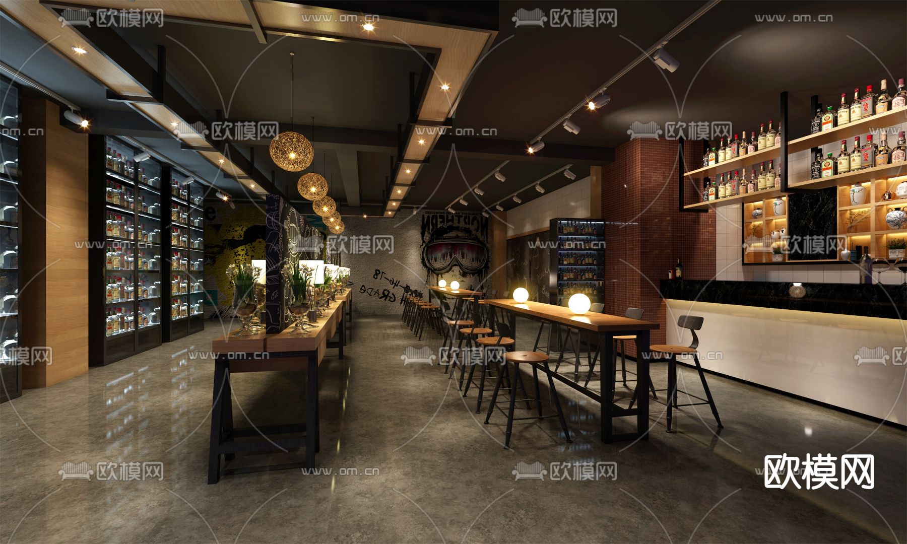 工业风酒吧su模型下载（渲染图1）