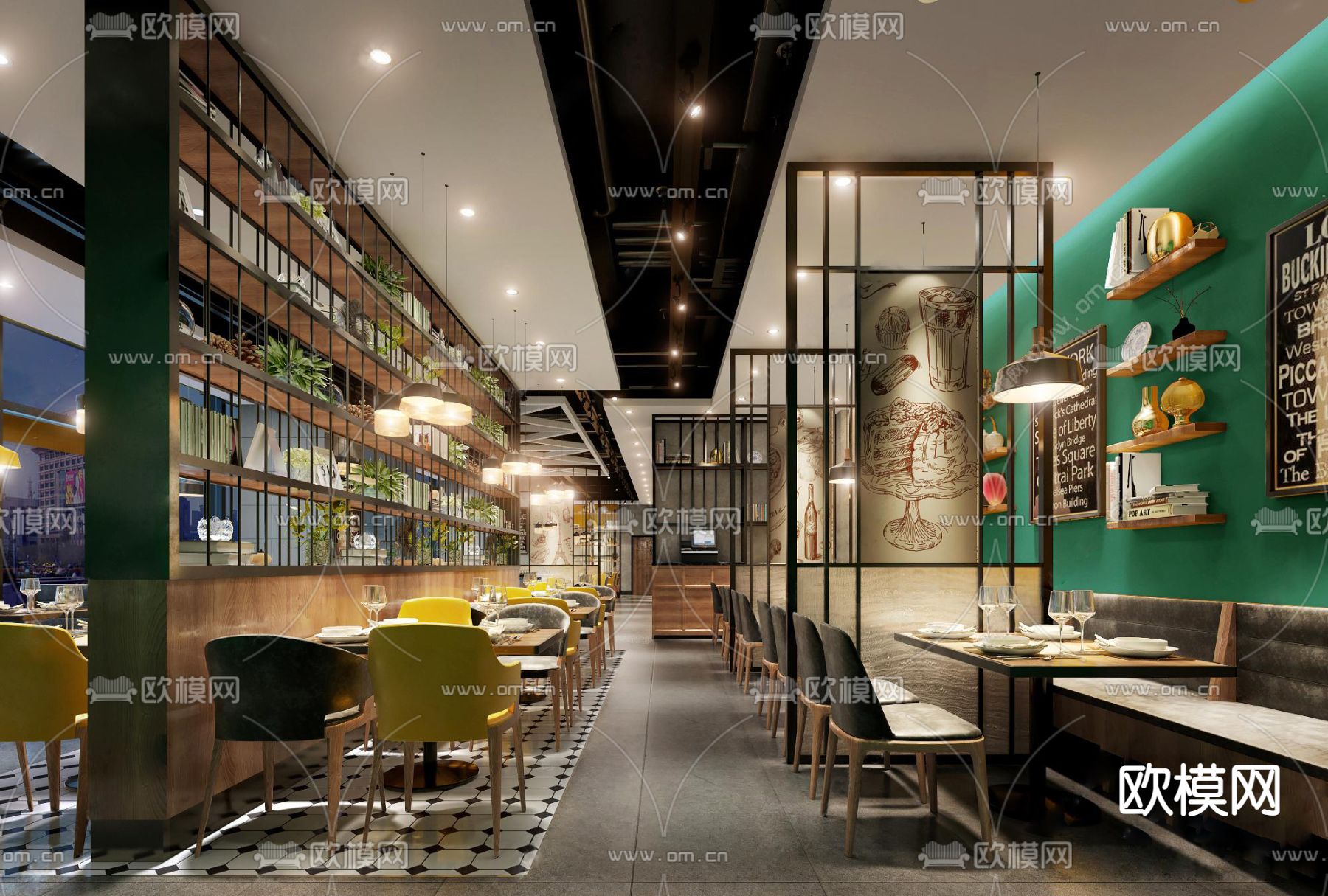 工业风自助餐厅su模型