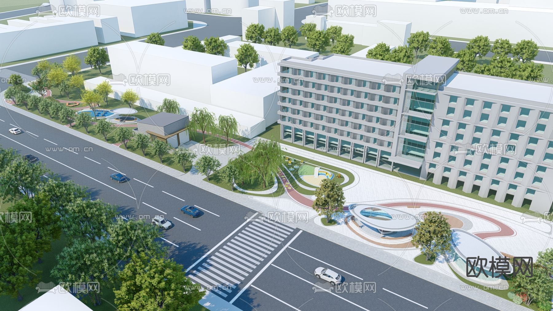 现代街角公园 口袋公园su模型