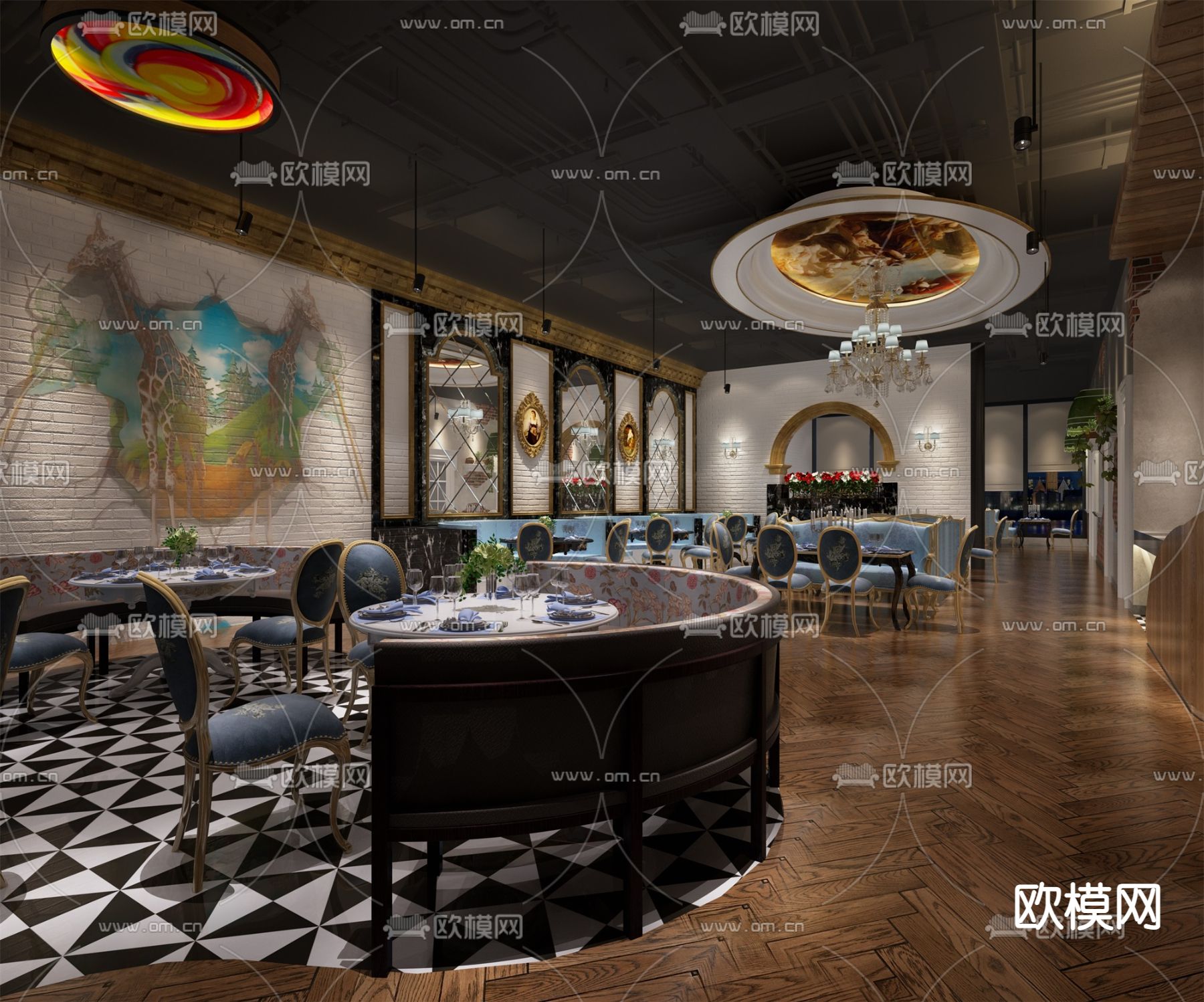 欧式西餐厅su模型下载（渲染图1）