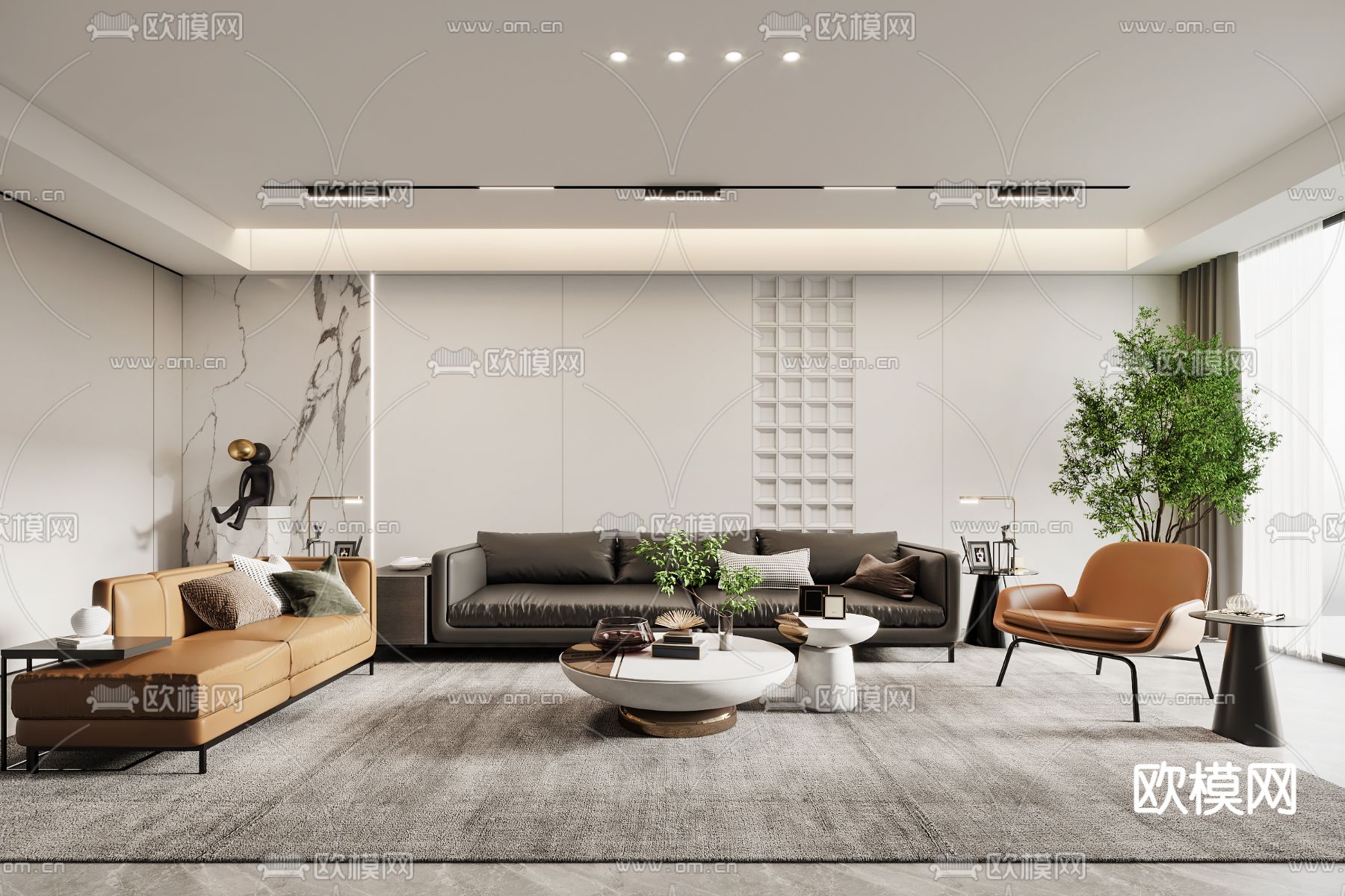 现代客厅3d模型下载（渲染图1）