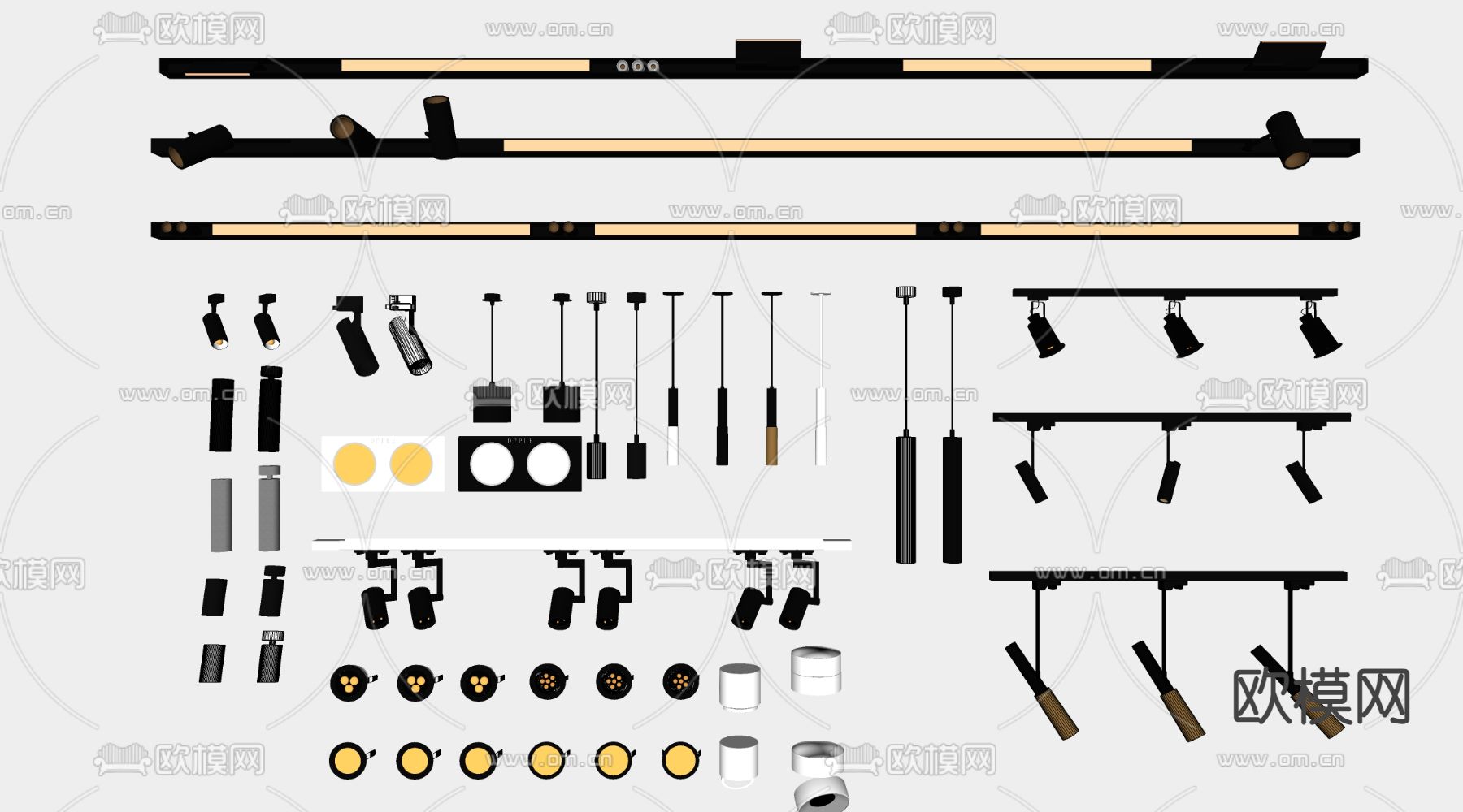 现代筒灯射灯 轨道射灯su模型下载（渲染图2）