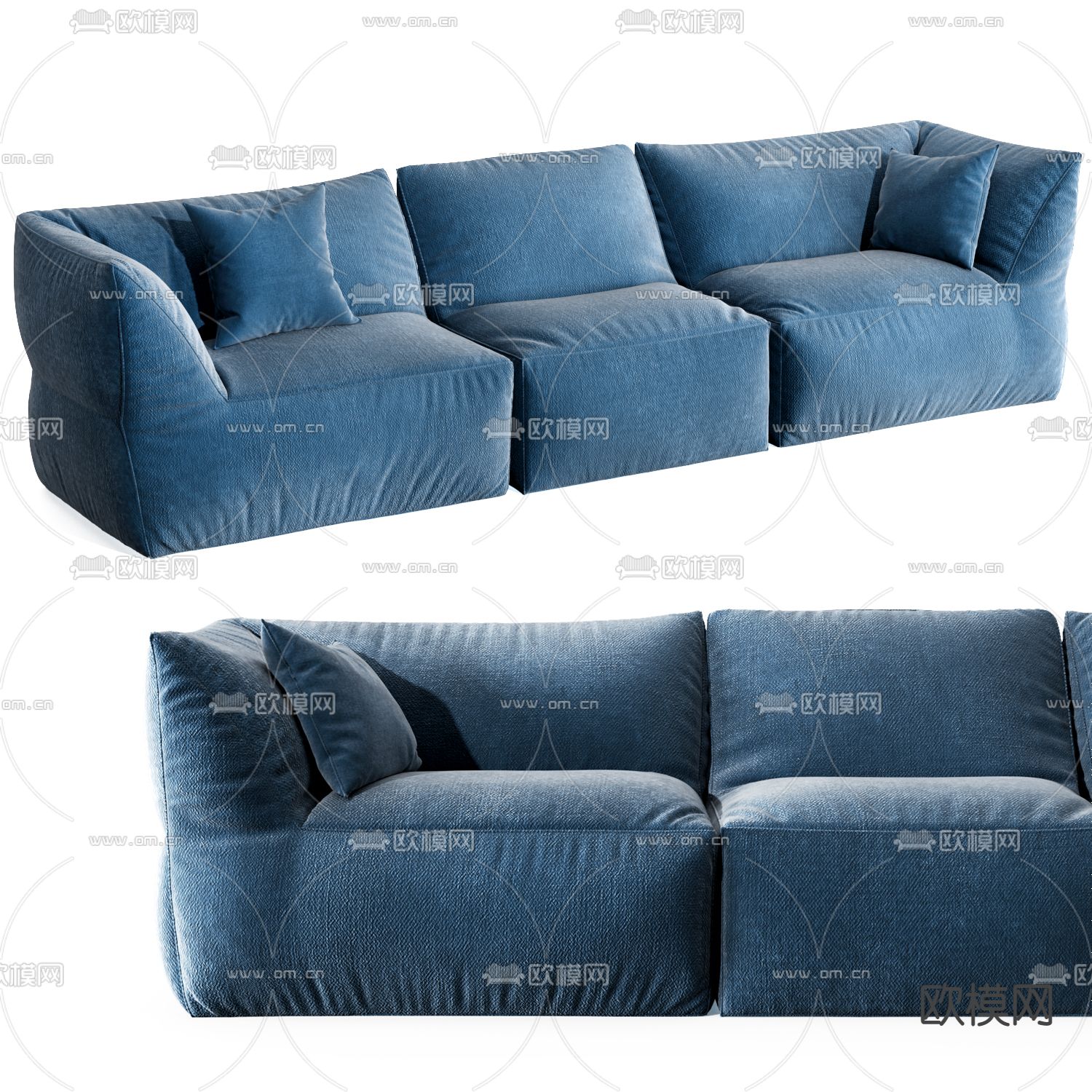 Flexform蓝色沙发 软体沙发3d模型下载（渲染图1）