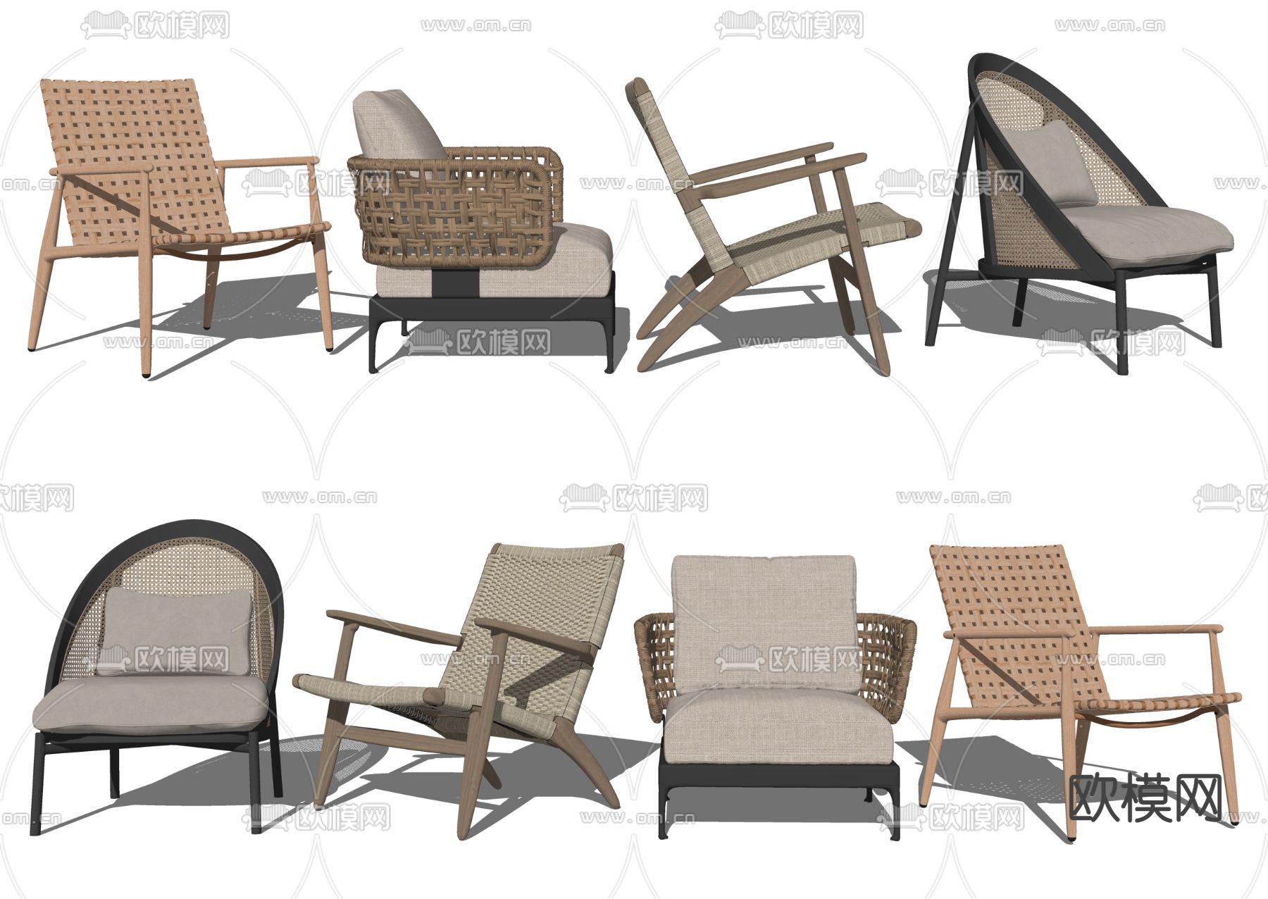 侘寂风藤编休闲椅su模型下载（渲染图2）