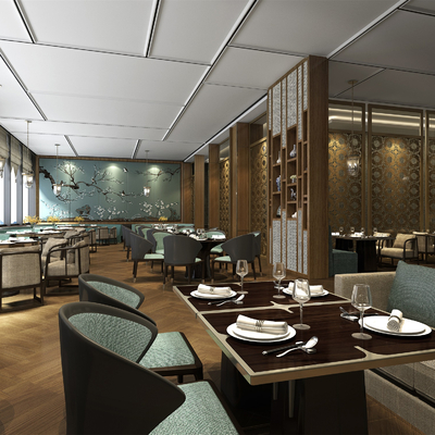 新中式酒店餐厅su模型 